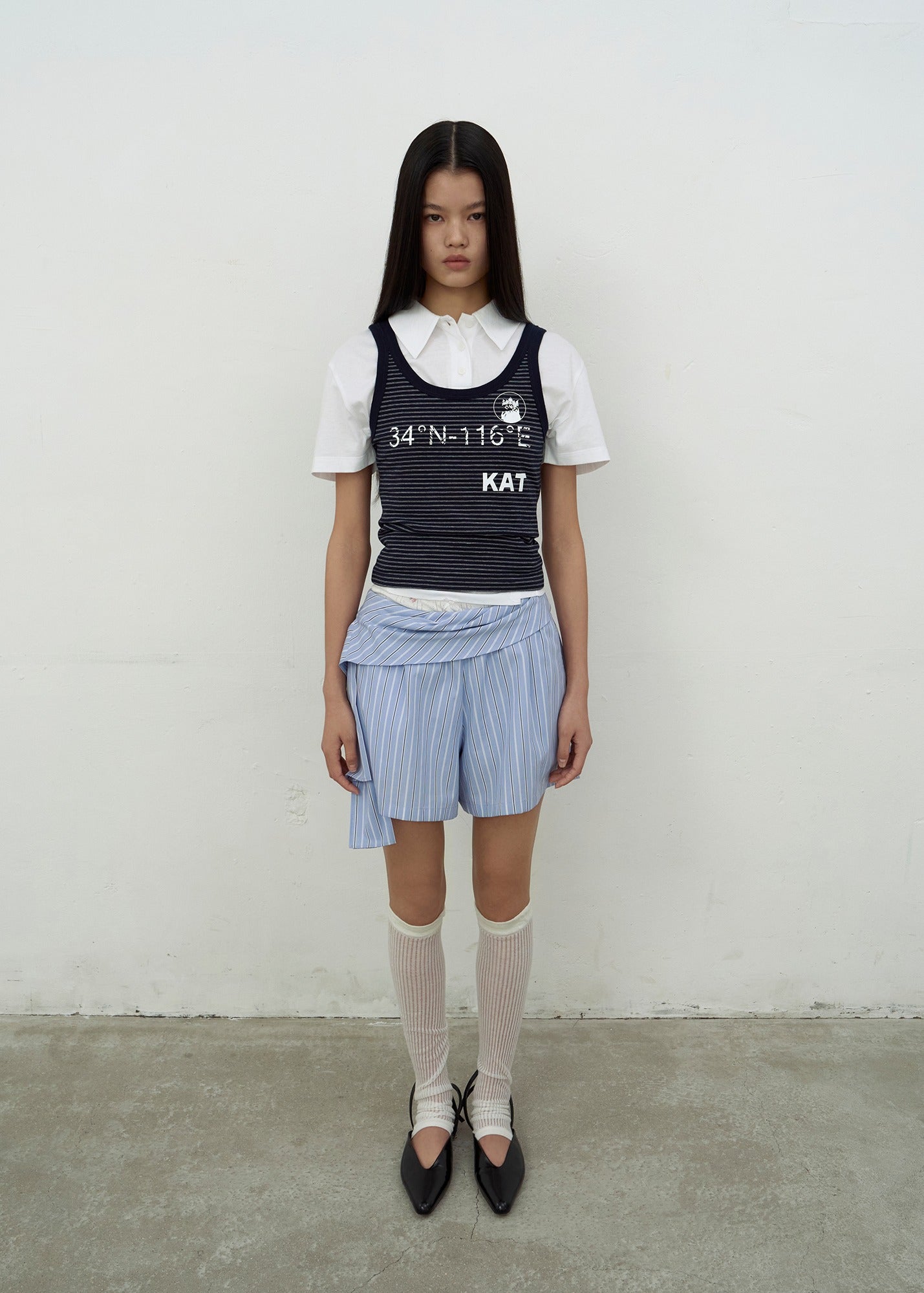 KAT PRINT SLIM TANK TOP (NAVY)