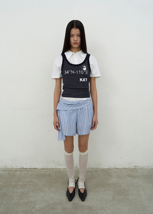 KAT PRINT SLIM TANK TOP (NAVY)