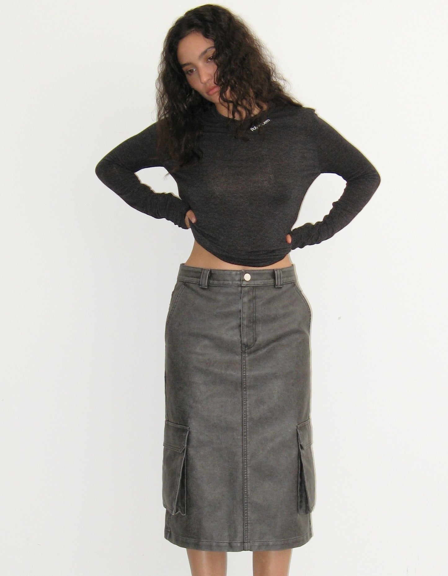 WASHED LEATHER CARGO SKIRT / 2 Color