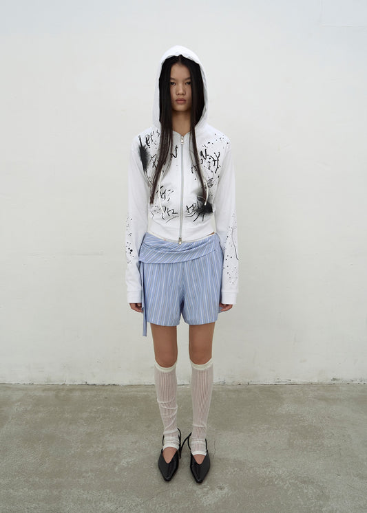 PRINTED HOODIE ZIP-UP (WHITE)