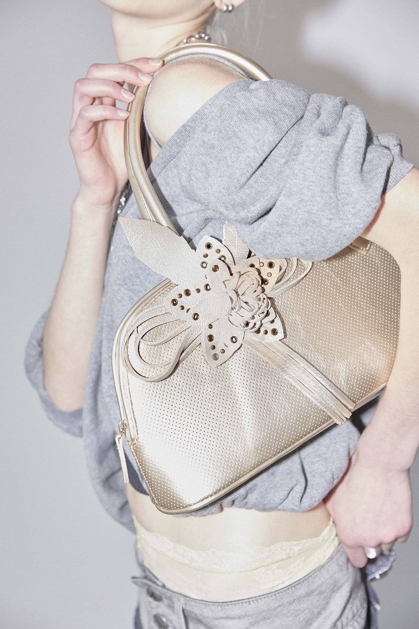 Flower Bowling Bag Metallic Gold