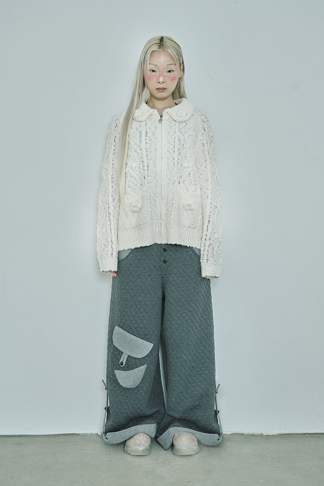 Popcorn knit zip-up (Butter)