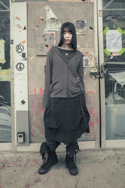 Strap layered midi skirt (Black)