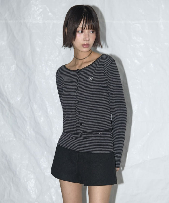 LACE STRIPE BASIC CARDIGAN (BLACK STRIPE)