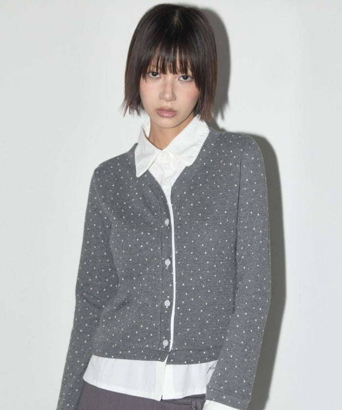 FRILL SHIRT LAYERED CARDIGAN (DOT)