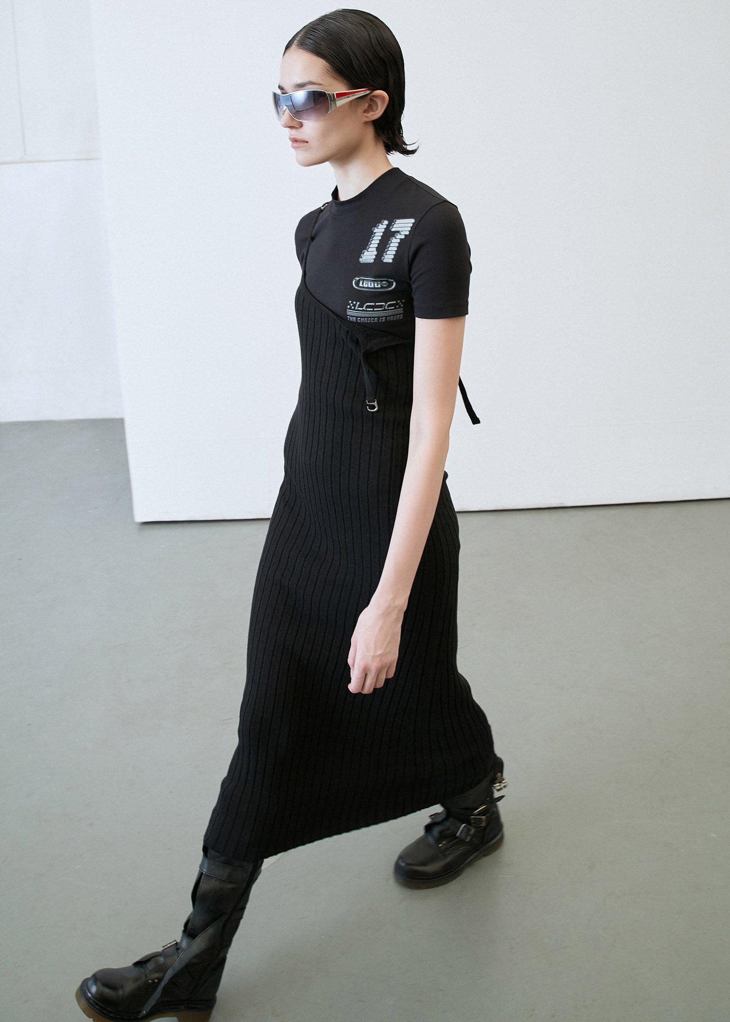 SUSPENDERS RIBBED KNIT DRESS IVORY / 2 COLOR