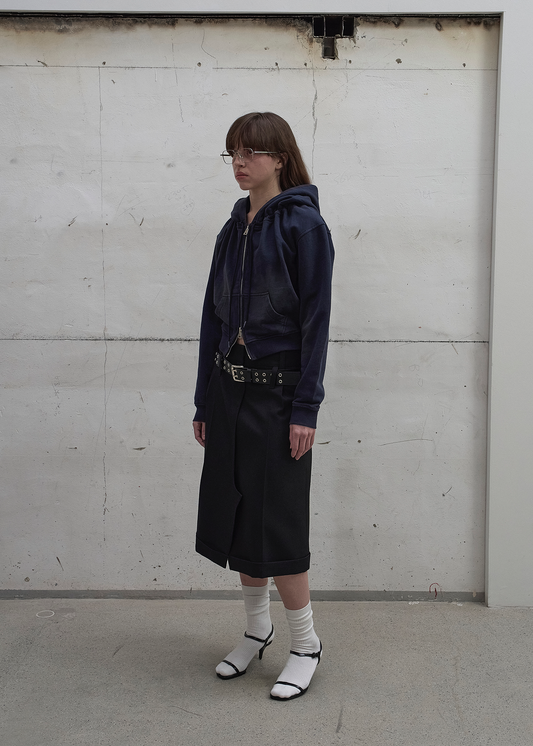 WASHED SHIRRING HOODIE ZIP-UP