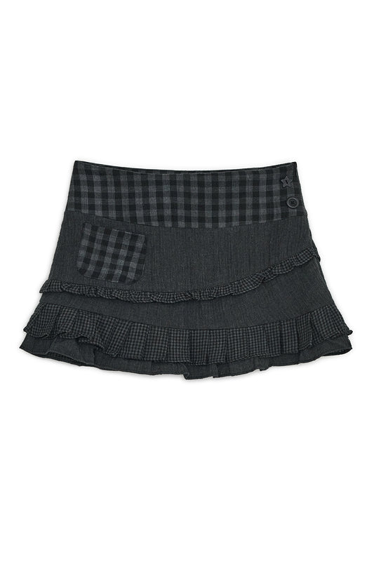 Check ruffle mini skirt (Black)