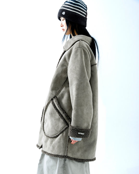 ROUND COLLAR SUEDE JACKET BROWN