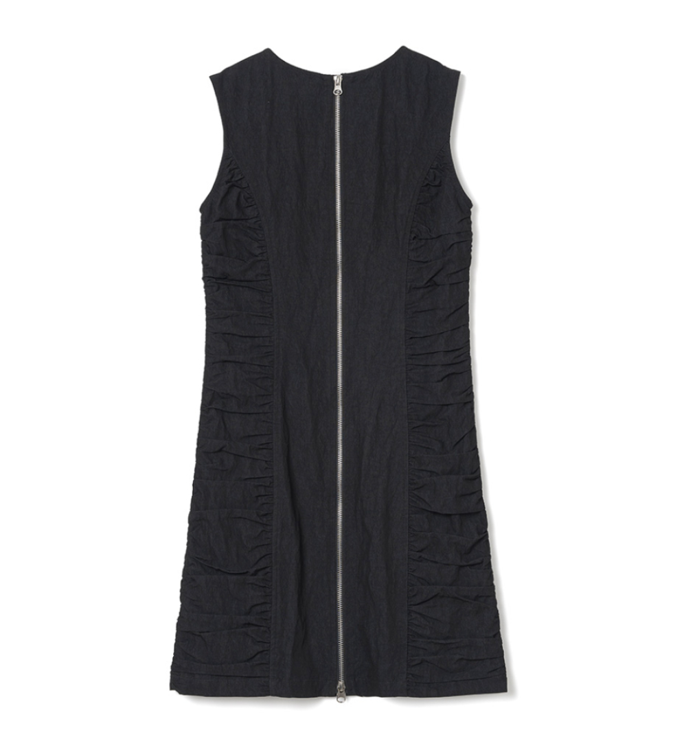 Shirring Zip-Up Mini Dress / 2 COLOR