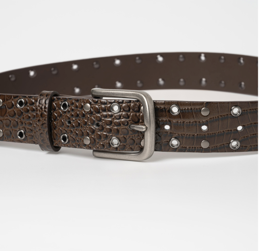 Stud Eyelet Leather Belt / 2 COLOR