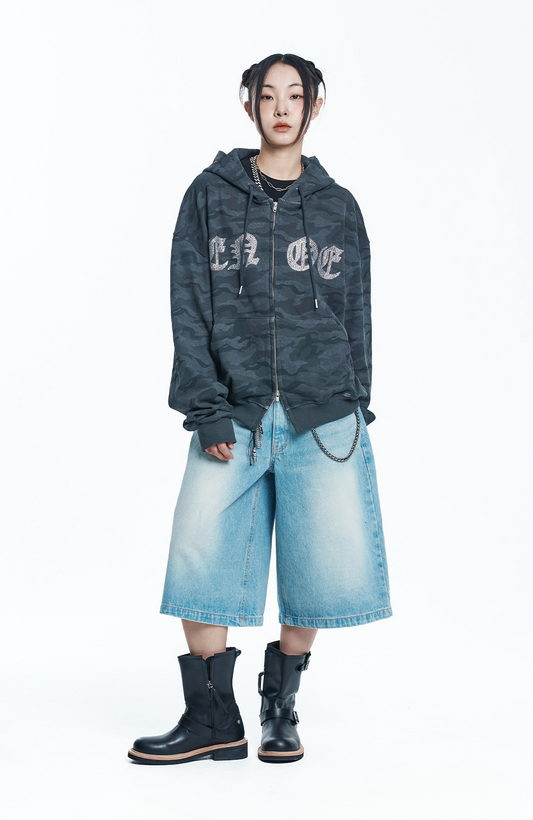 Star 8-part denim bermuda pants - light blue