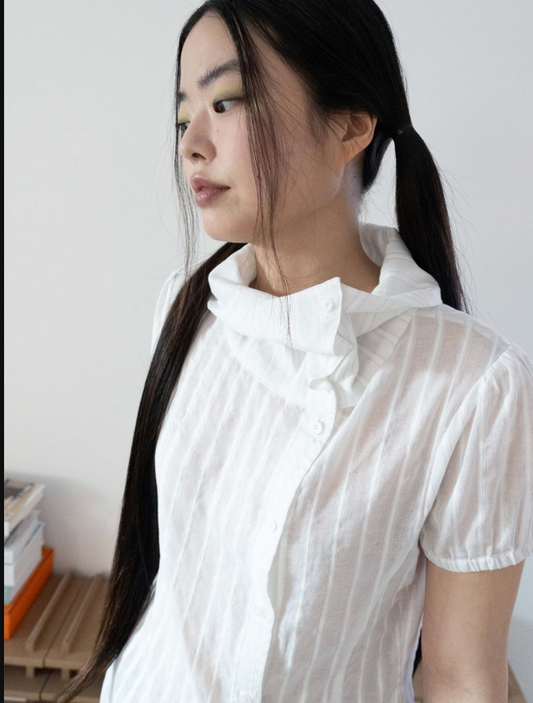 DRAPE COLLAR BLOUSE (WHITE)