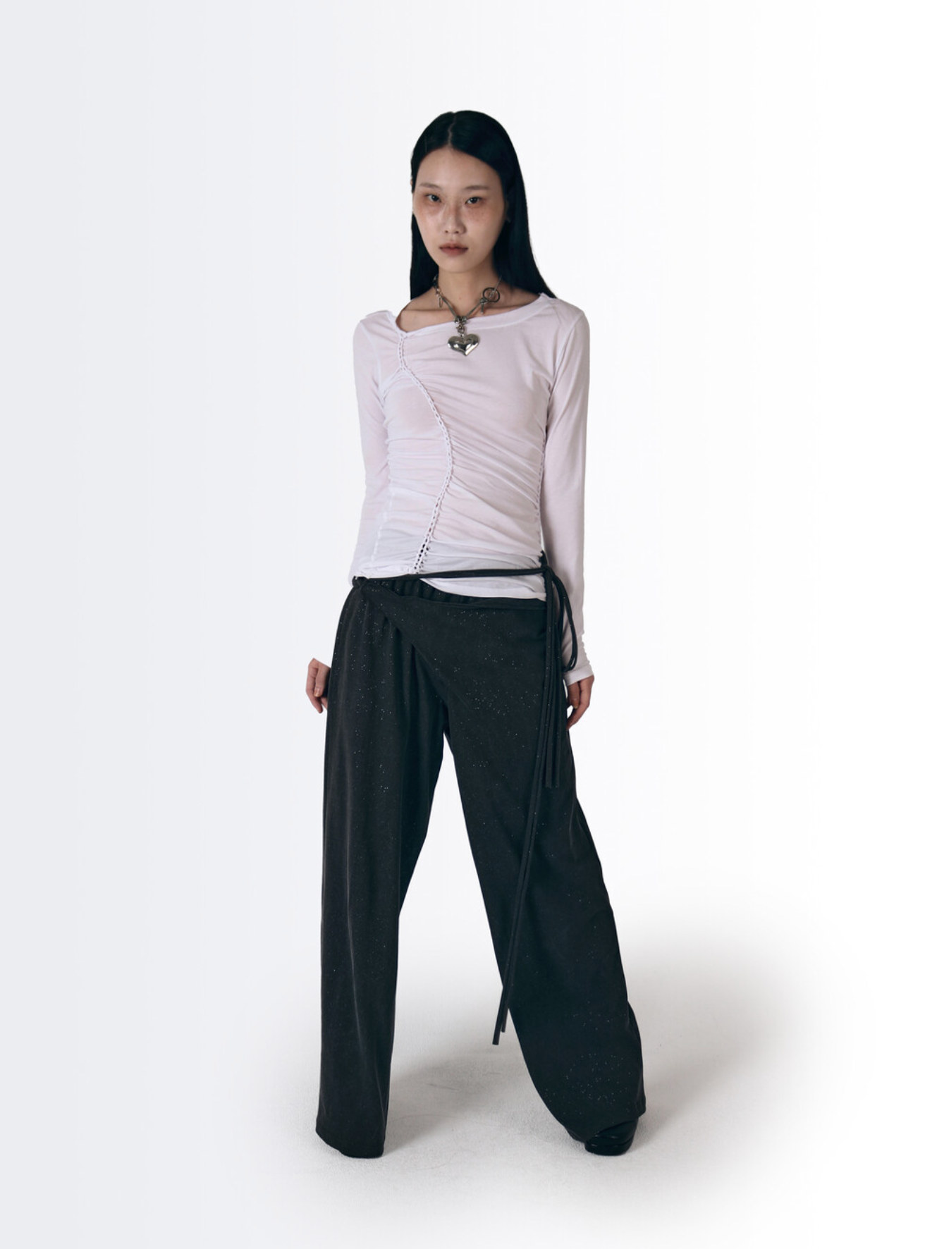 Braid Detail Long Sleeve Top / White