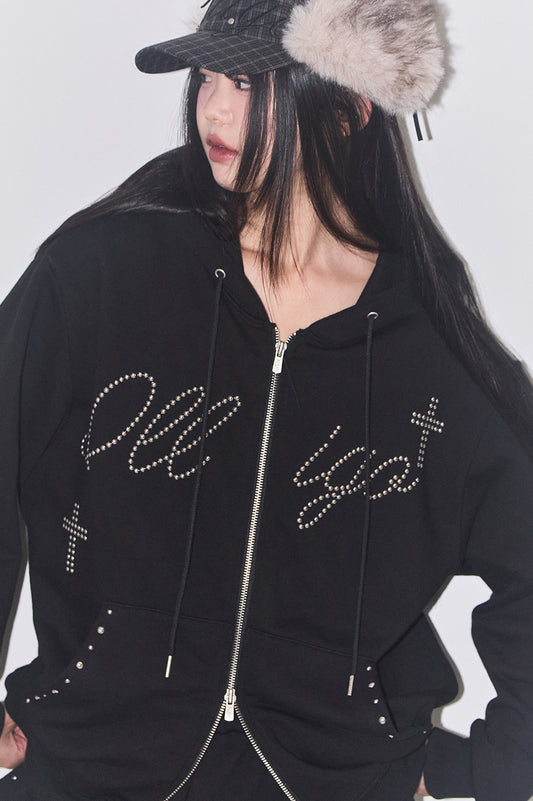 Cross Hotfix Hooded Zip-up in / Black