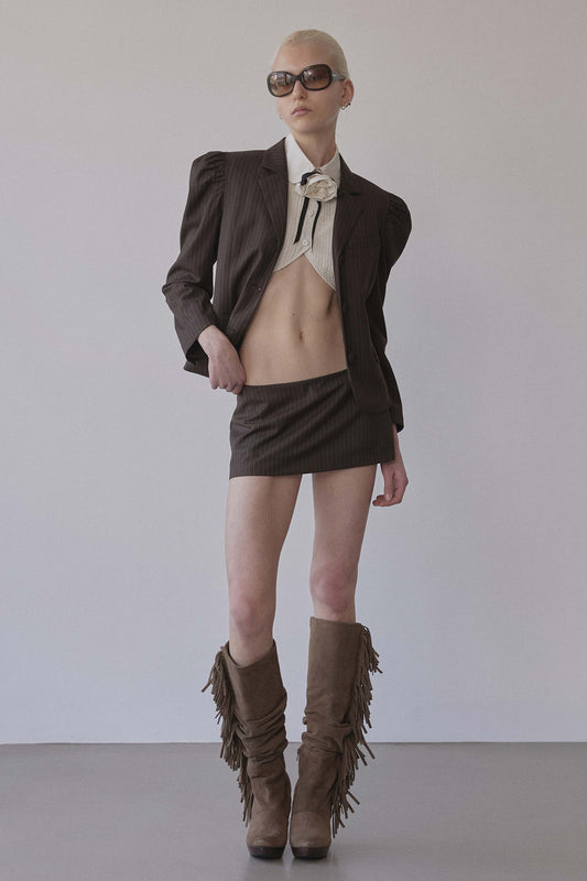 Puff Tailored Jacket Brown Pinstripe