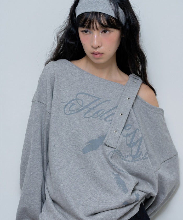 ONE-SHOULDER BUCKLE SWEATSHIRT (MELANGE GRAY)