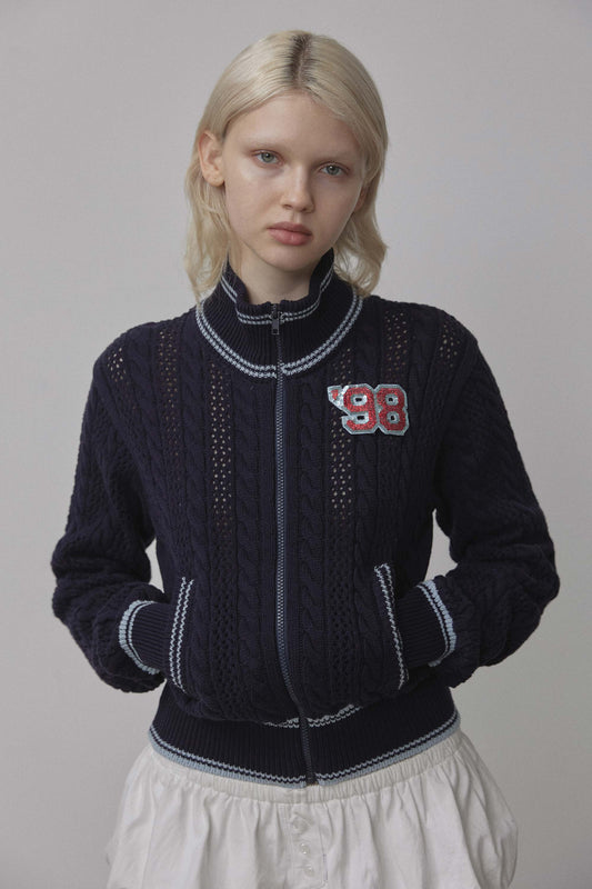 Knitted Cable Track Zip-Up Navy/Blue