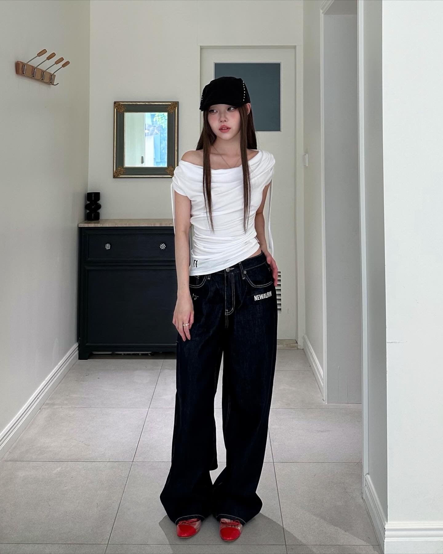 NEWALRIN☆Meow Summer draping shrring Boat neck Top Meow Summer draping shrring Boat neck Top - 뉴얼린