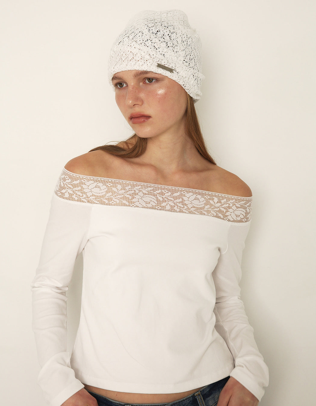 LACE SCRUNCHED BEANIE / 2 COLOR