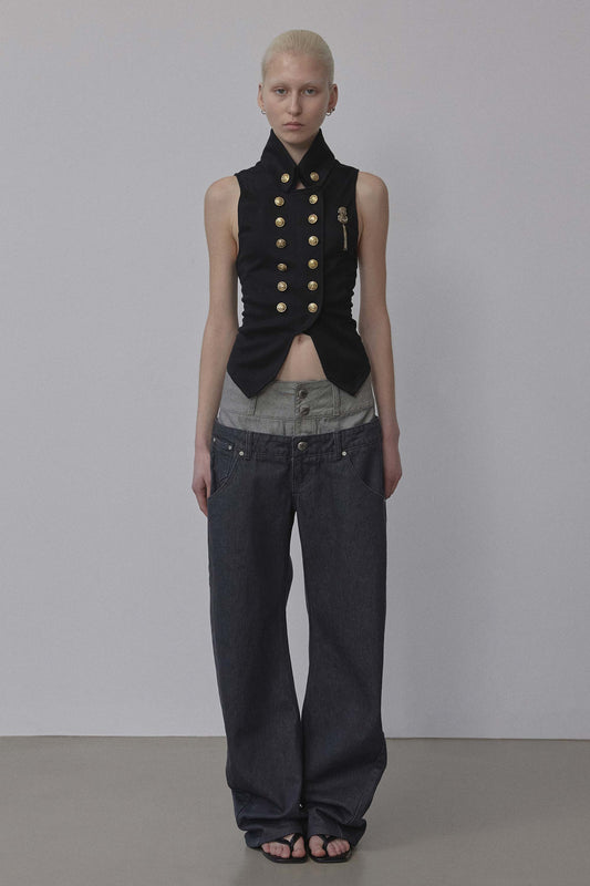 Beaded Layered Denim Pants Nonfade Gray