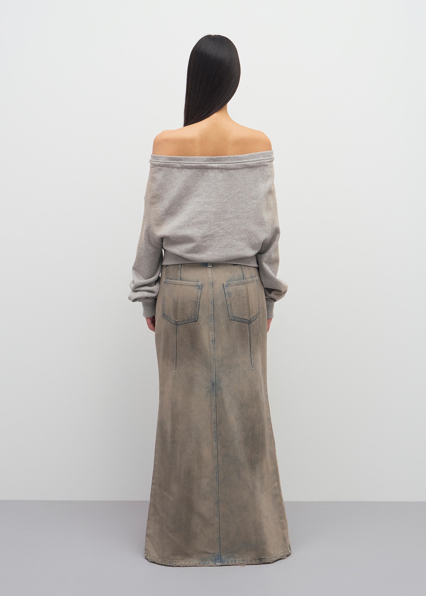 DIRTY WASHED DENIM SKIRT (DUSTY GREY)