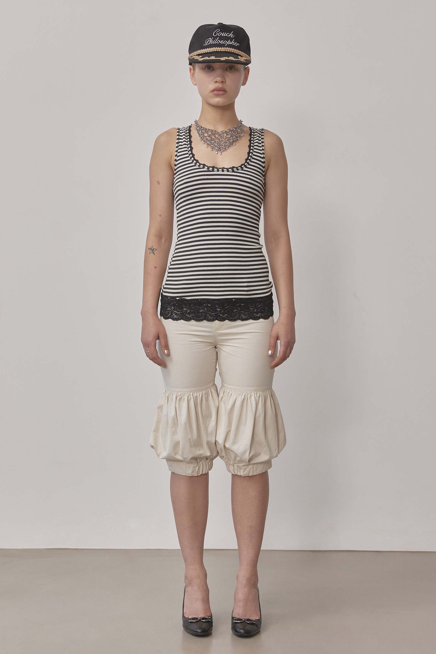 Lace Trimming Tank Top Ivory/Black