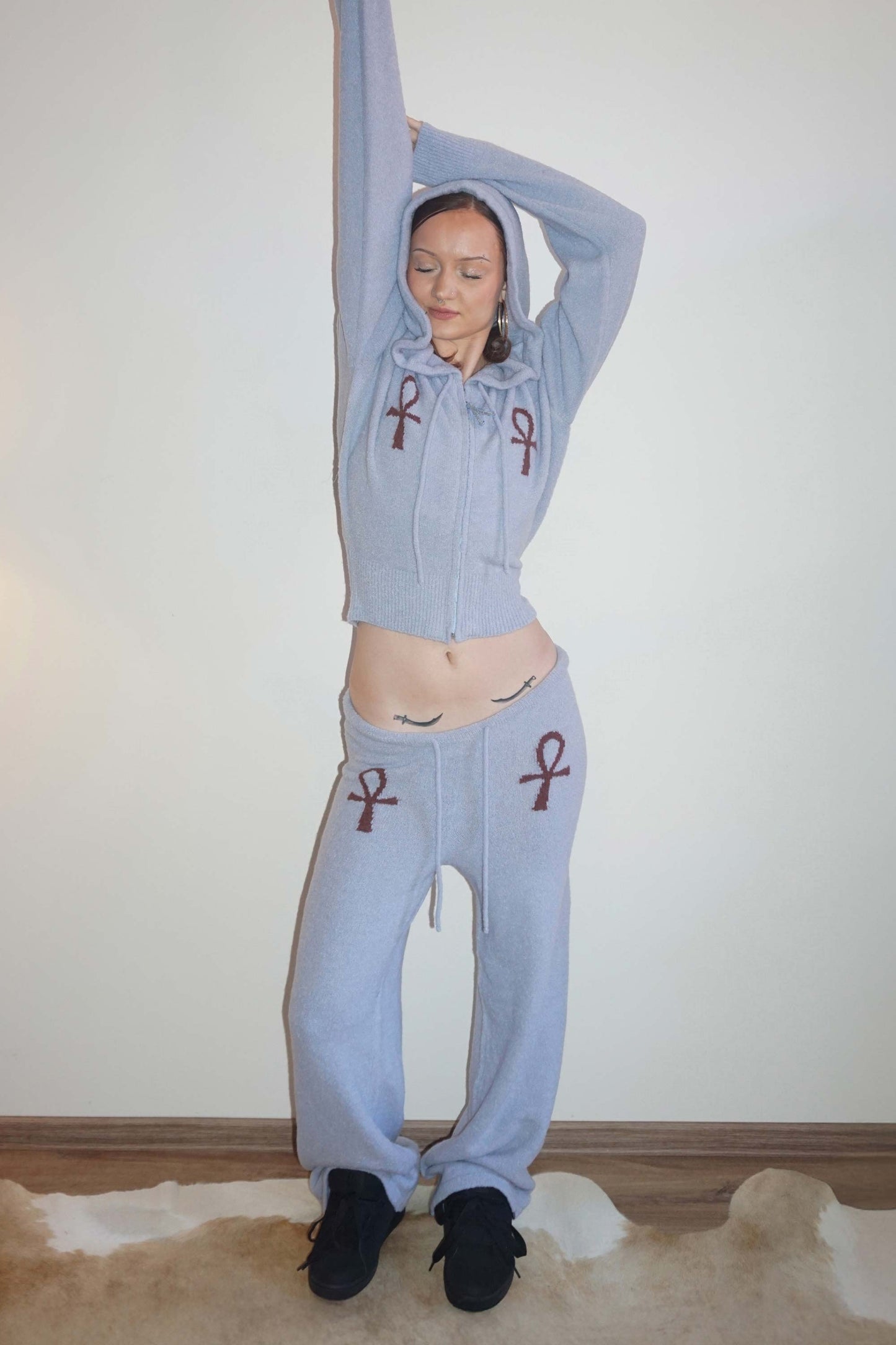 Ankh Boucle Knit Pants Misty Blue