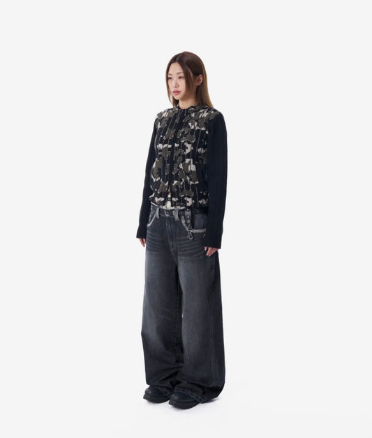 Camouflage Knit Zip-Up Cardigan / Khaki