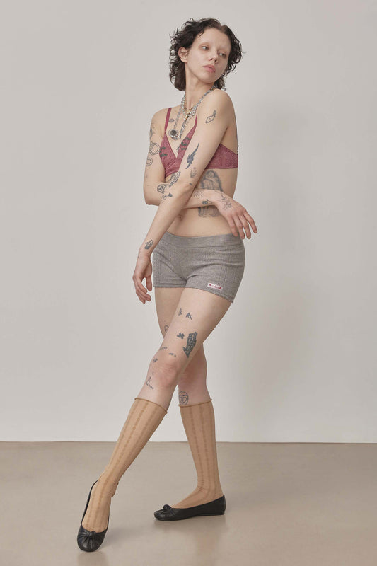 Eyelet Knit Shorts Melange Gray