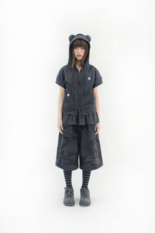 Korilakkuma printed hoodie zip-up (Charcoal)