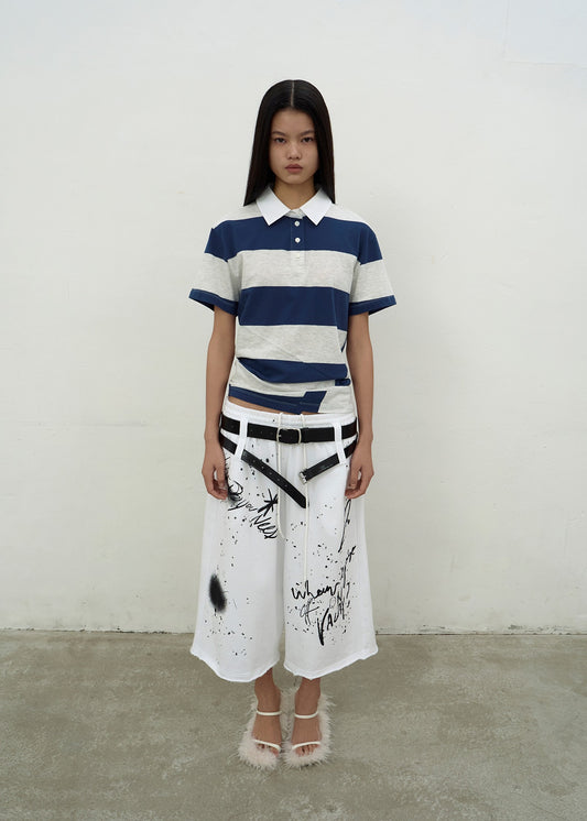 STRIPED OPEN COLLAR TOP (BLUE)