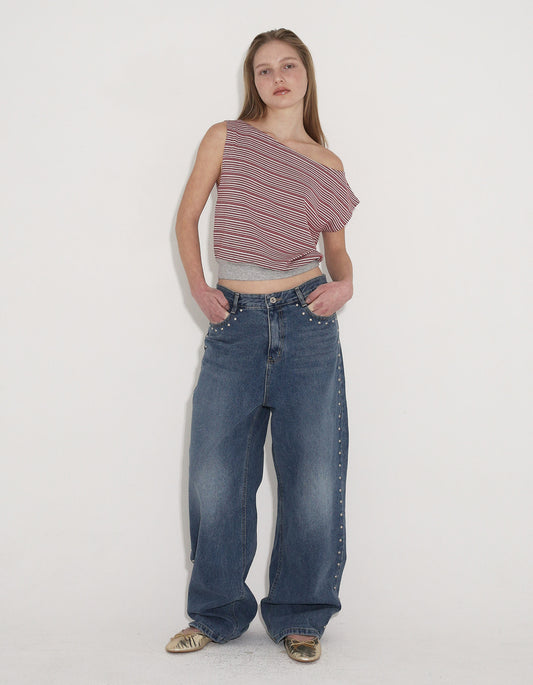 STRIPE ONE-SHOULDER TOP / 2 COLOR