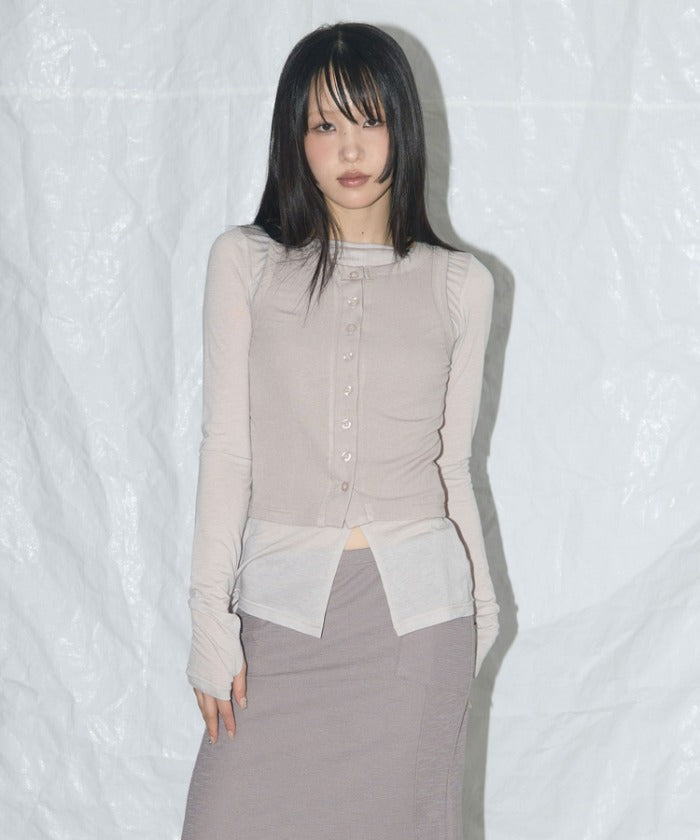3-WAY BUTTON LAYERED LONG SLEEVE (PINK BEIGE)