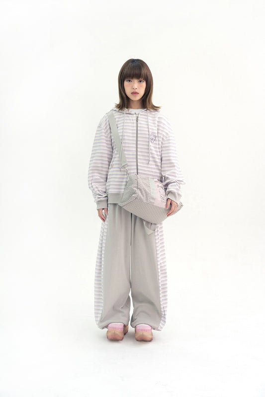 Stripe Korilakkuma hoodie zip-up (Pink)