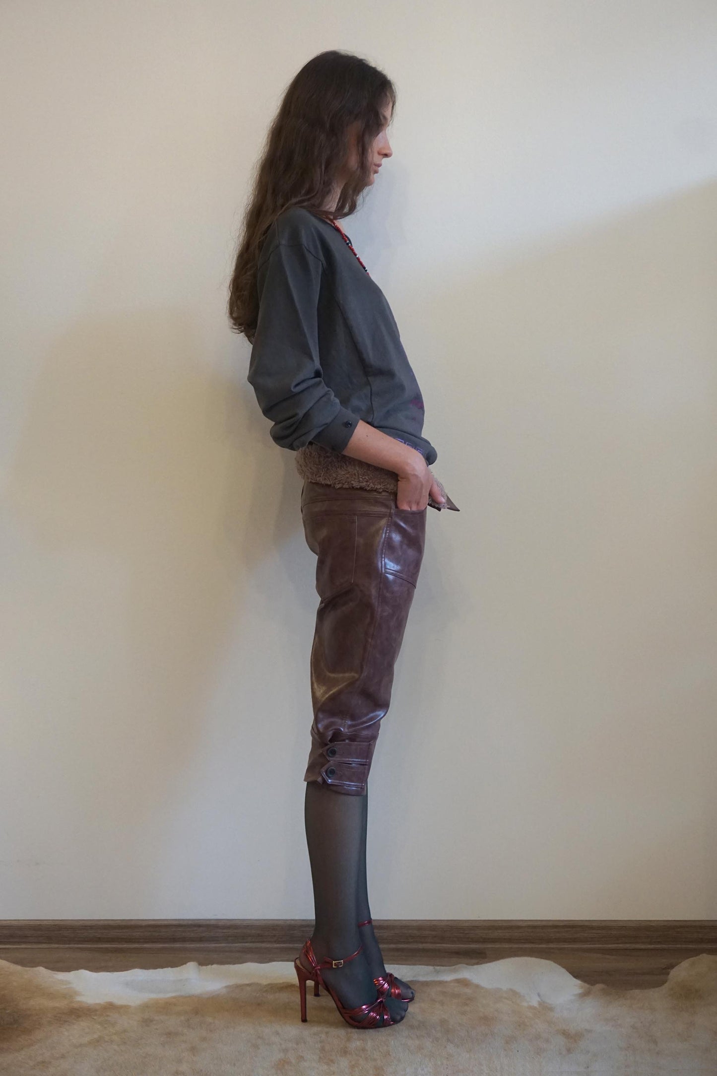 Capri Faux Leather Pants Burgundy