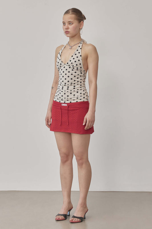 Eyelet Knit Skort Red