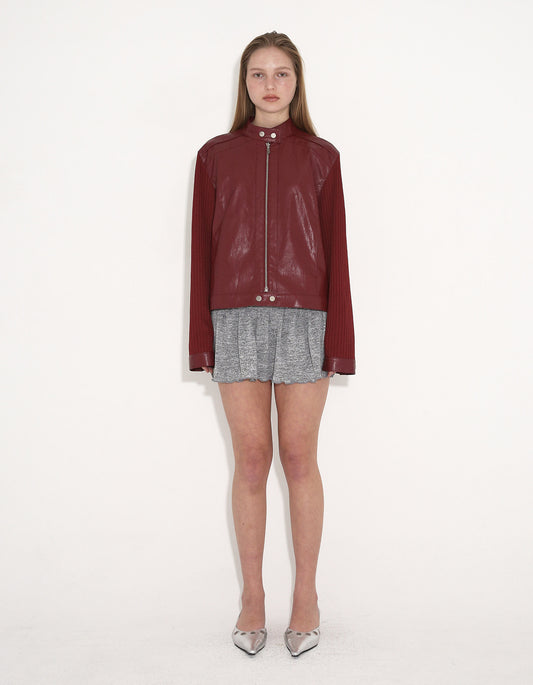 RIBBED PANEL BIKER JACKET / 3 COLOR