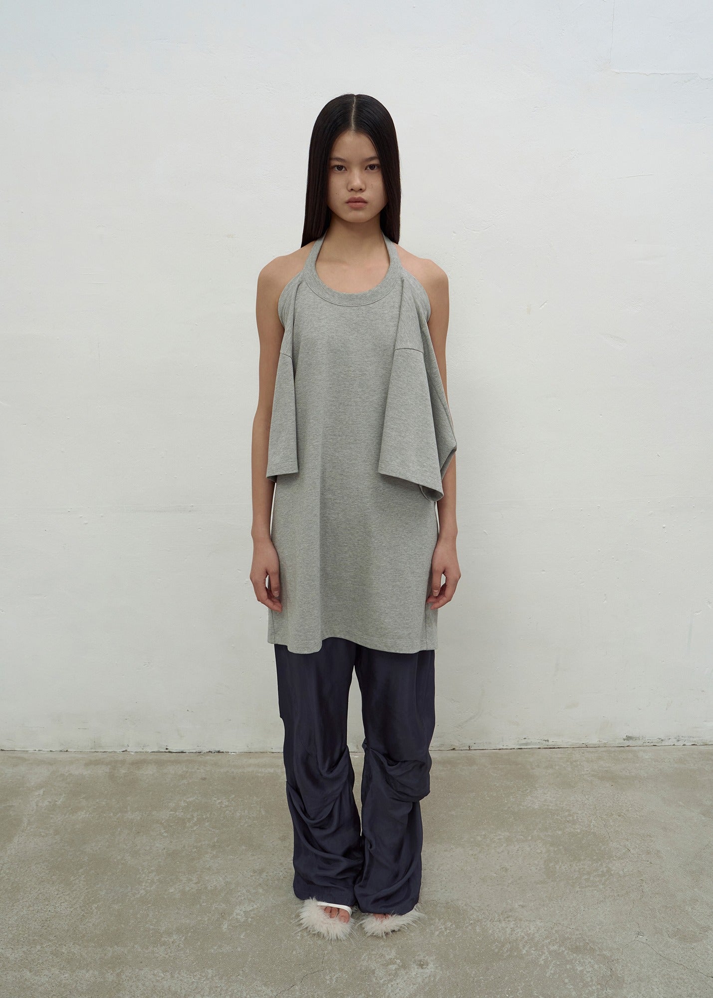 HALTERNECK OVERSIZED T-SHIRT (MELANGE GRAY)