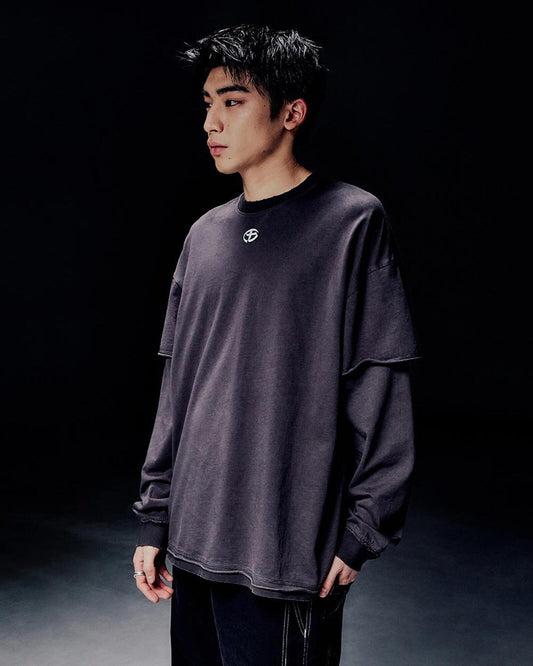 ABRASION LAYERED LONG SLEEVE TEE / 2 COLOR