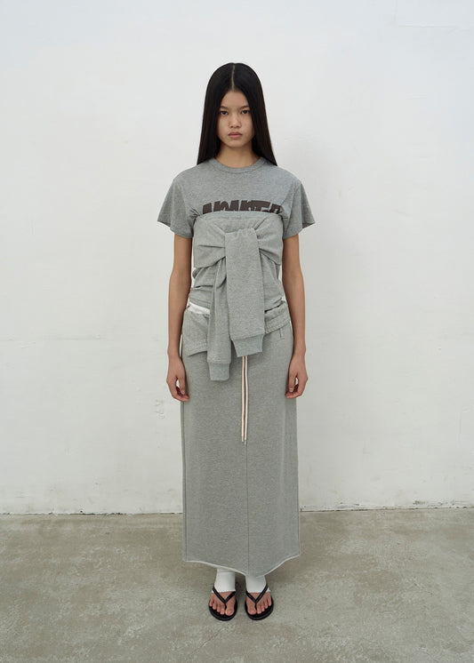 BUSTIER DETAIL JERSEY TOP (MELANGE GREY)