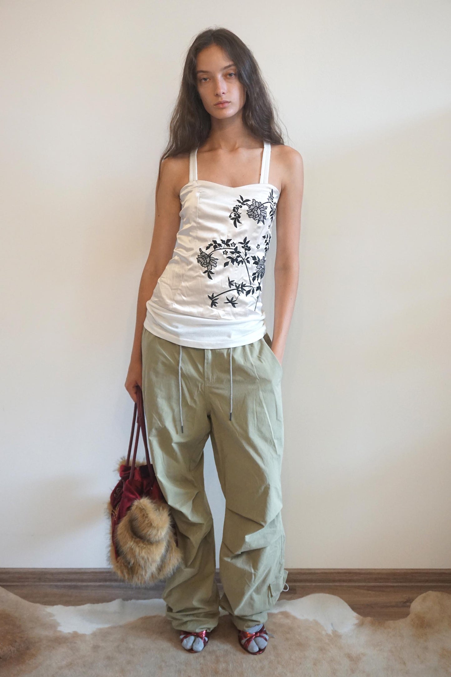 String Parachute Pants Washed Beige