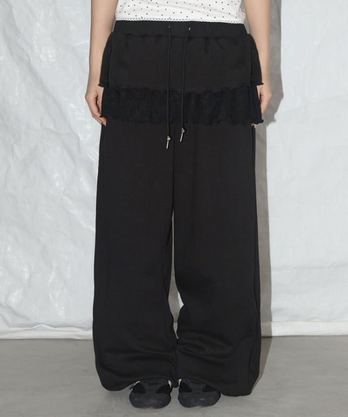 FRILL LACE BUTTON SWEATPANTS (BLACK)