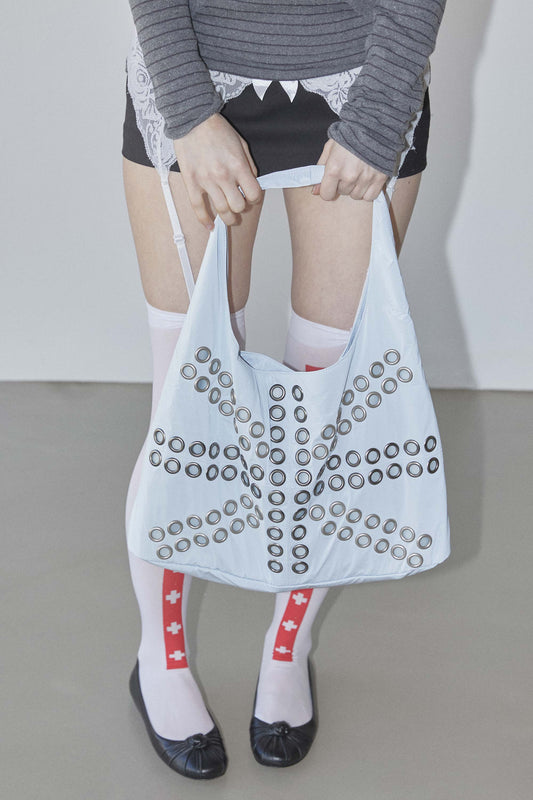 Stud Metallic Hobo Bag Baby Blue