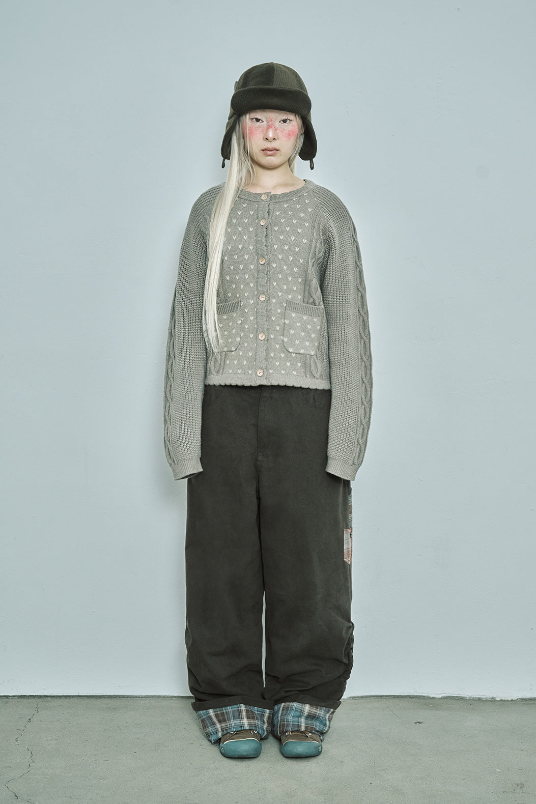 Vintage ruffle knit cardigan (Olive)