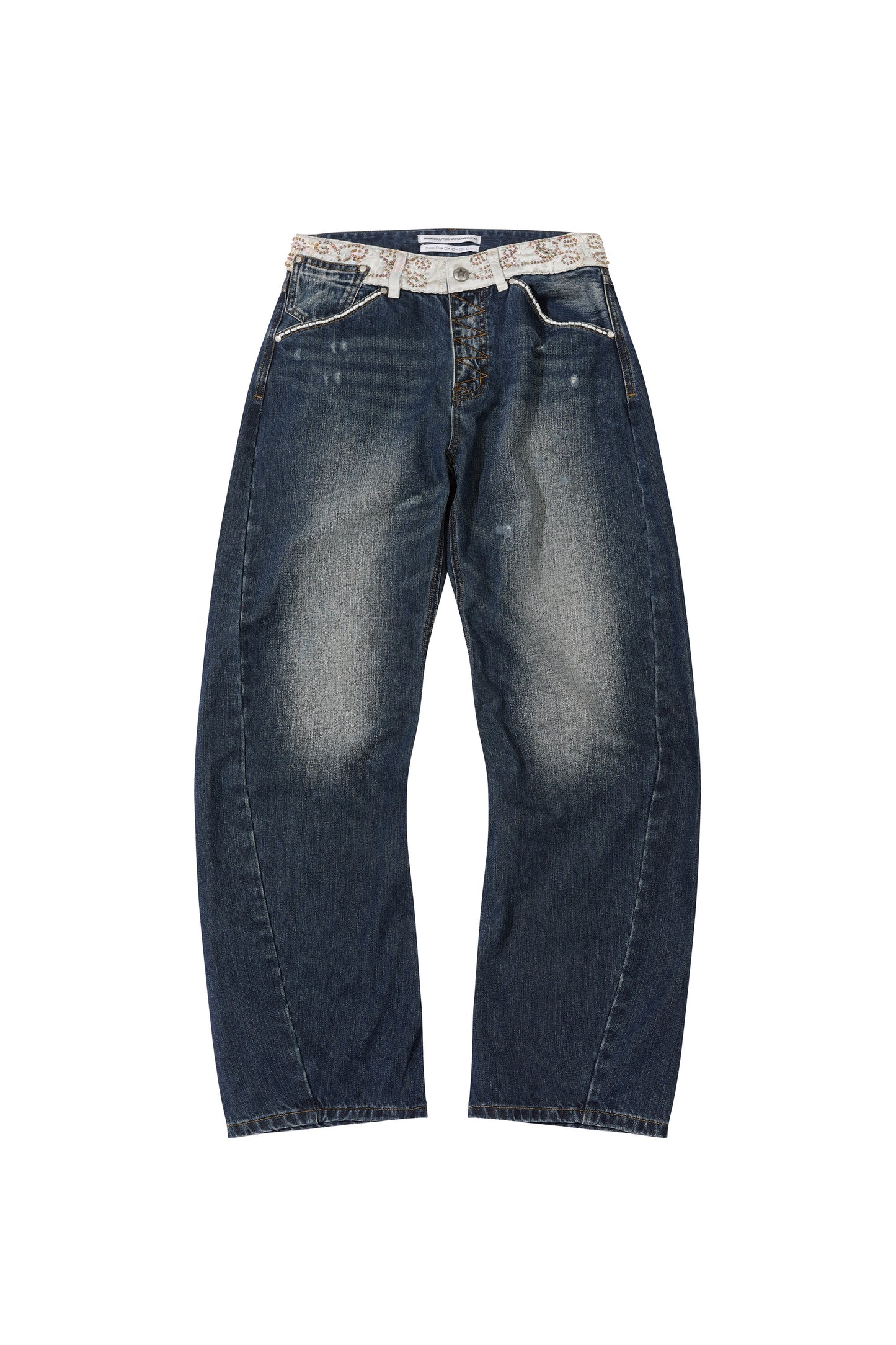 Beaded Waist Denim Pants / Indigo Blue
