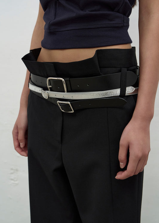 TRIPLE LAYER LEATHER BELT (SILVER)
