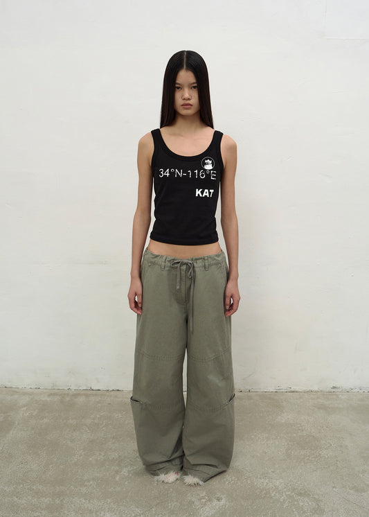 WASHED STRING WIDE-LEG TROUSERS (KHAKI)