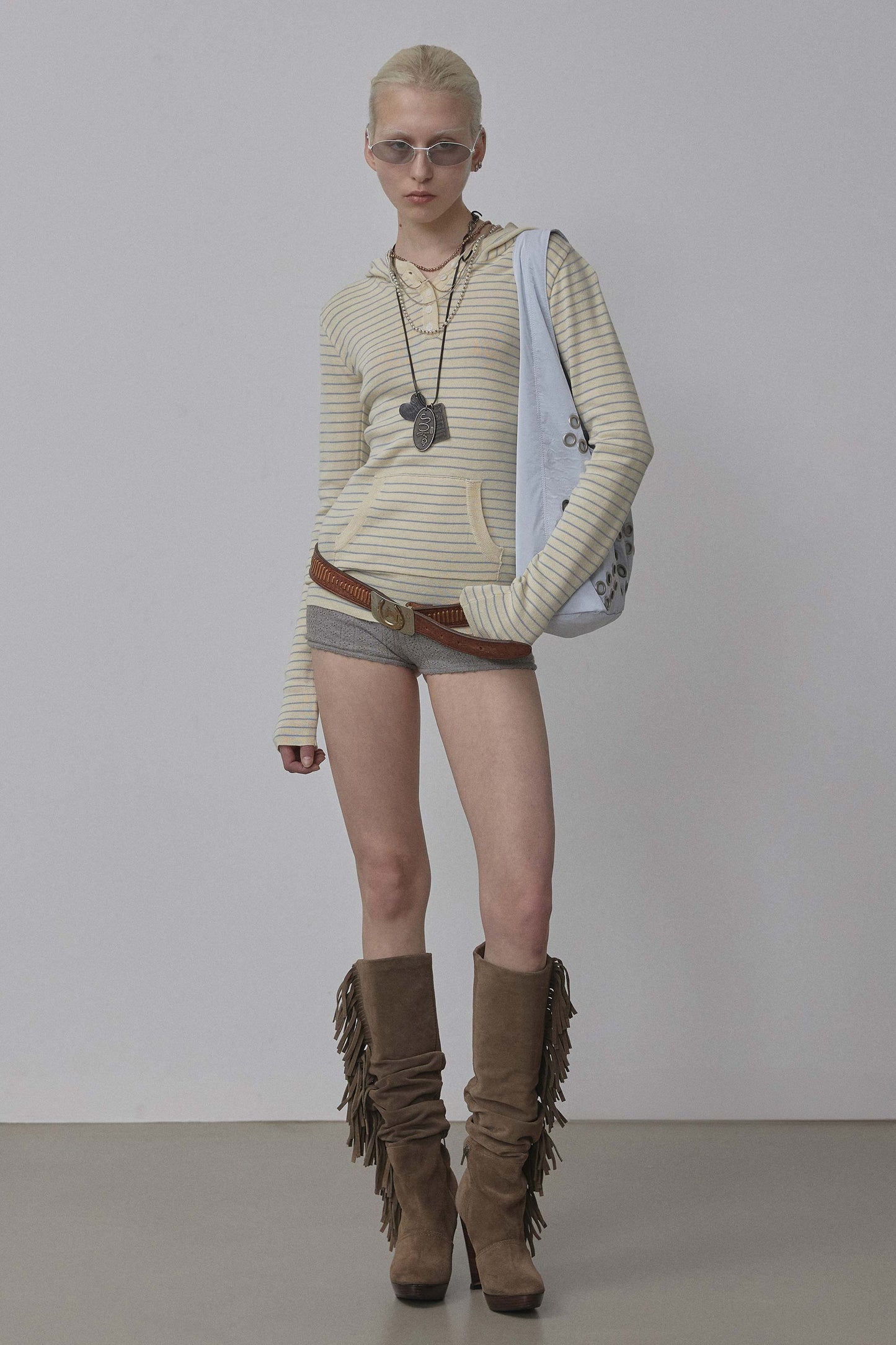 Knitted Stripe Hoodie Butter/Baby Blue