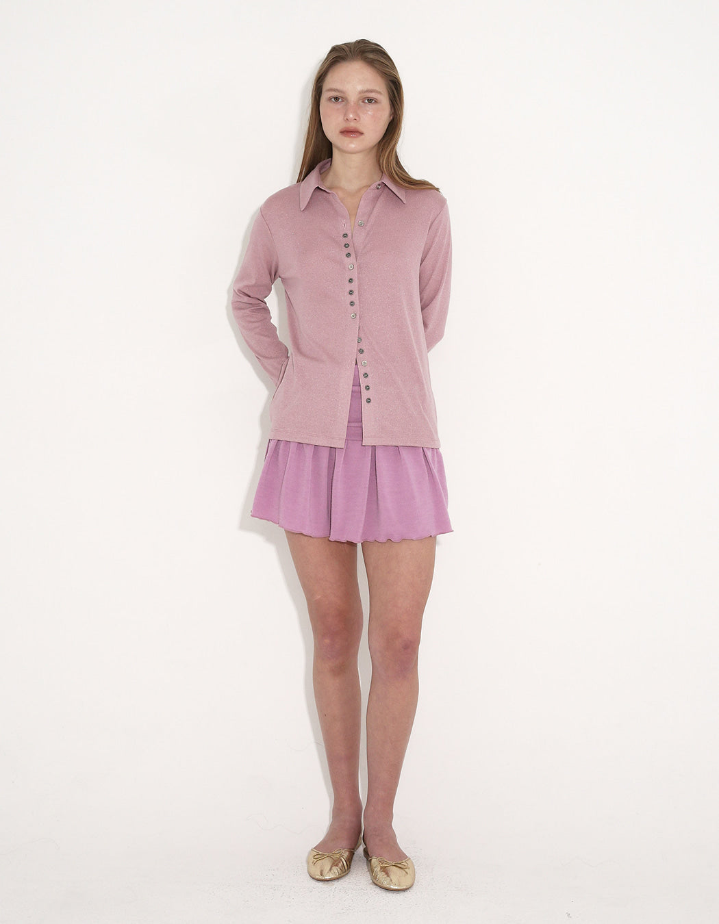 BUTTON GLITTERED JERSEY SHIRT / 2 COLOR